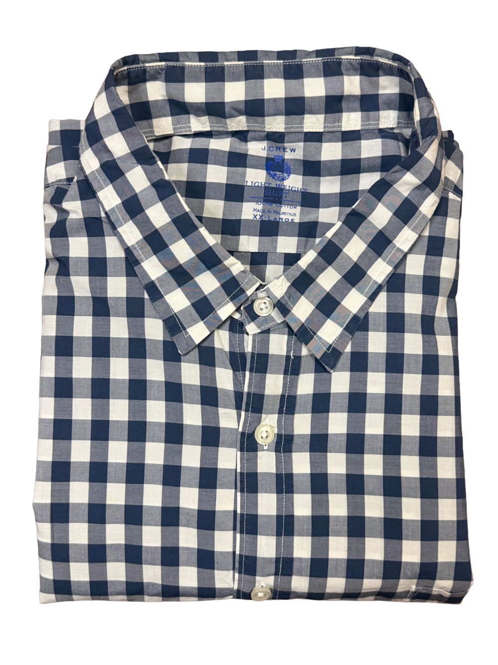 J. Crew 2010 Men's Navy and White Checkered Button-Down Long Sleeve Shirt XXL